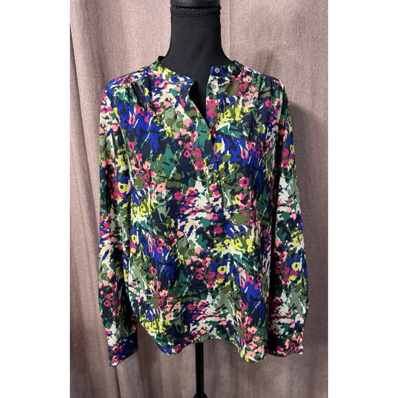 J. Crew Abstract Floral Tunic Long Sleeve Blouse 1/2 Buttoned Size Small - Picture 6 of 6